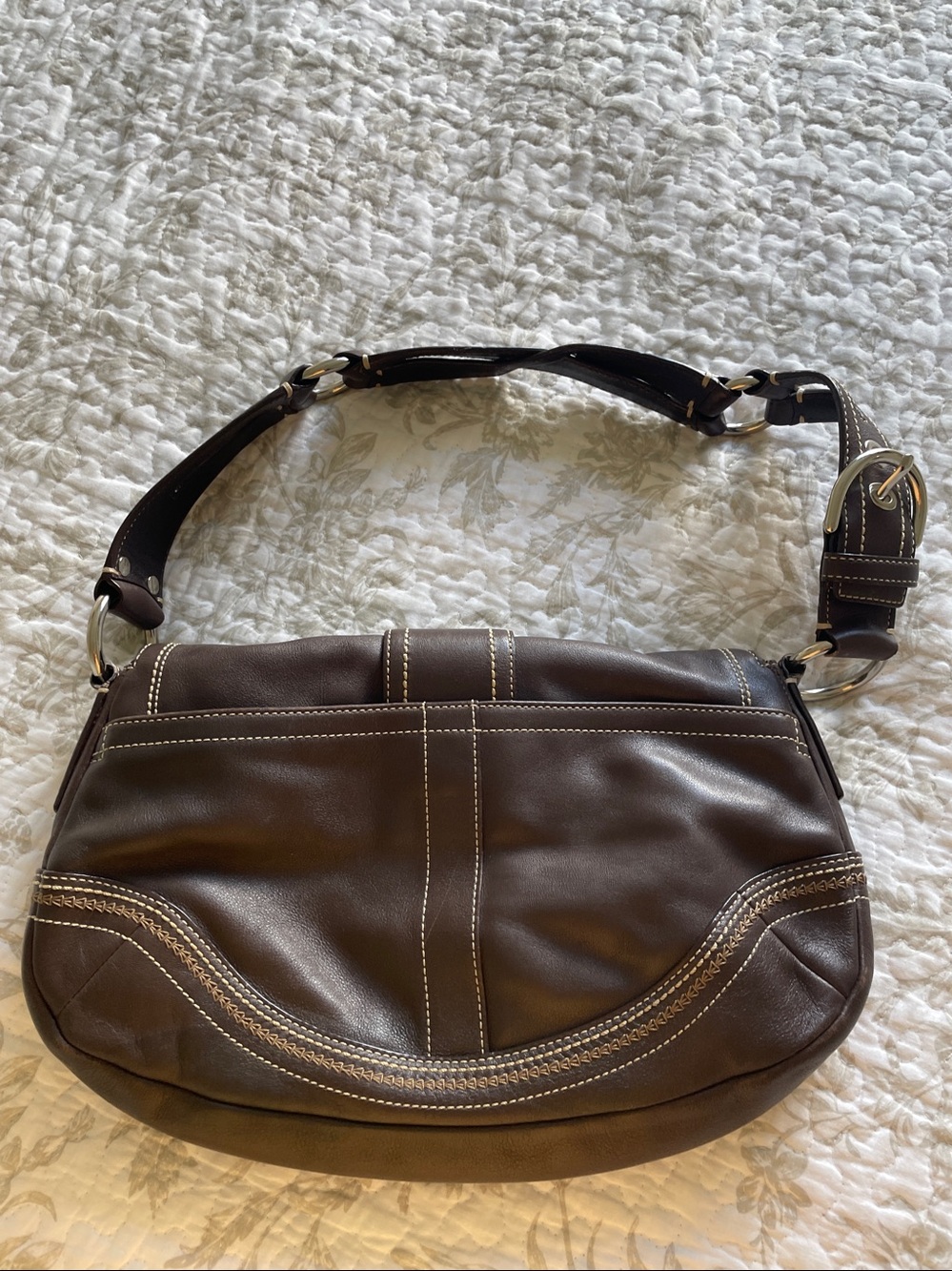 Coach Dark Brown Leather Shoulder Bag with Buckle Accent - Picture 2 of 3